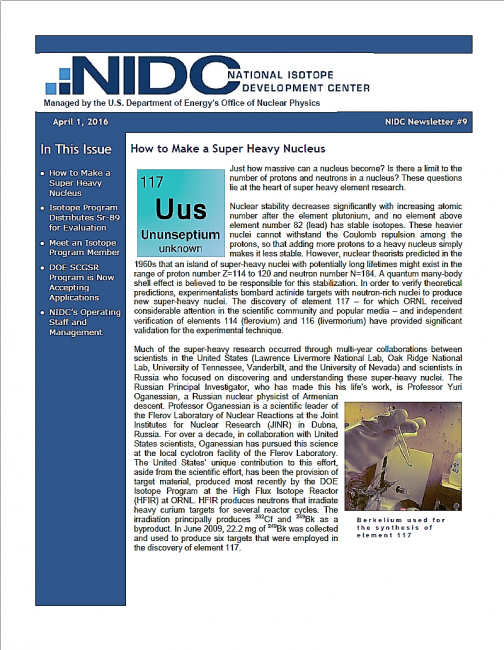 Newsletters | NIDC: National Isotope Development Center